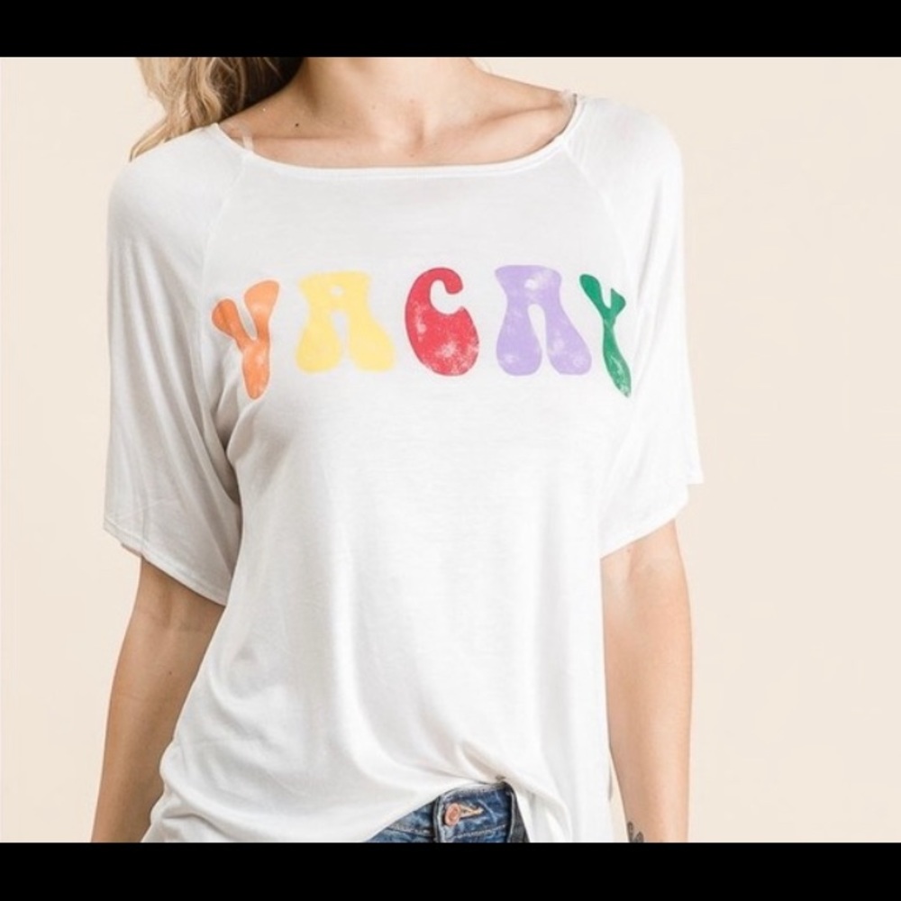 New! Bibi cream and multicolor Vacay shirt L